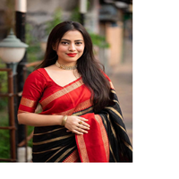 Saree in Seta Pura Multicolore con Bordo in Zari e Nappe, Tradizionale Mulmul Tessuto a Mano, per Feste Invernali da Donna, Vendita all'Ingrosso