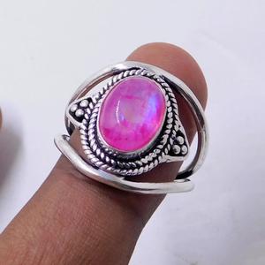 Anillo de ajuste de bisel hecho a mano de Plata de Ley 925, piedra lunar Rosa Natural, piedra preciosa de corte ovalado, estilo clásico para boda de compromiso - Product Image 2