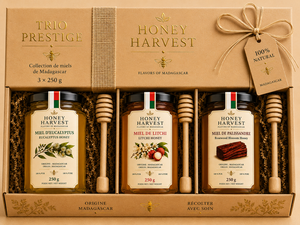 Collection Prestige Honey Harvest Trio 3x250g Miel Pur de Madagascar Eucalyptus Litchi Rosewood Blossom - Product Image 1