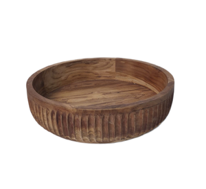 Bandeja de madera redonda marrón natural hecha a mano con borde tallado técnica personalizada para decoración rústica para servir en la encimera de fiestas - Product Image 3