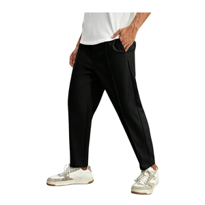 2025 Hit pantalons décontractés pour hommes coupe régulière léger doux au toucher mélange de Polyester taille moyenne uni teint motif droit pantalon - Product Image 1