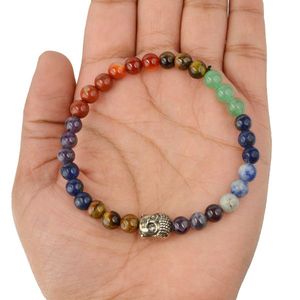 Bracelet en cristal 7 chakras, perles rondes de 6 mm, tête de Bouddha pour la paix, l'équilibre et l'énergie positive - Product Image 4