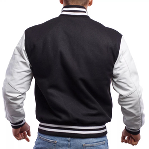 Chaqueta Varsity Negra y Blanca para Hombre con Puños y Cuello de Punto Acanalado, Corte Regular, Estilo Casual, Material de Poliéster y Algodón - Product Image 4