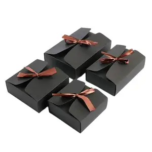 Recyclable Eco-Friendly Kraft Paper Boxes Packaging Kraft Paper Handbag With Ribbon Gift Boxes Cardboard Handmade Candy Box Pers