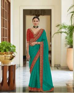 Sari bordado de seda Vichitra real tradicional indio más vendido exclusivo último Sari de Boda nupcial étnico fiestas elegantes - Product Image 3