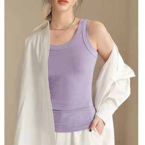 Débardeur en tricot côtelé de base de couleur unie pour les femmes été décontracté sans manches camisole à col en U avec licou vert blanc gilet - Product Image 2