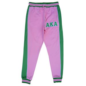 Pantalones de chándal retro para mujer Ropa griega de hermandad vintage | Pantalones atléticos de poliéster 100% rosa y verde con diseño personalizado - Product Image 1
