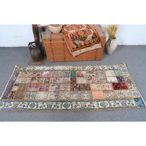Tapis d'appoint vintage 2,9 x 6,2 pieds, tapis oriental turc en laine bleu et rouge - Product Image 3