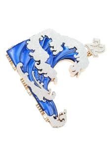 Pendentif Vague Océanique Luxe Sertie de Diamants avec Émail Bleu et Moissanite, Bijou Hip Hop, Breloque Diamantée Spectaculaire - Product Image 3