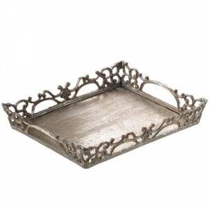 Restaurant Hotel Supplies <b>Light</b> Grey Handmade Rectangular Aluminium Serving Tray Gold-Plated Modern Minimalist Design Decorative - Product Image 3