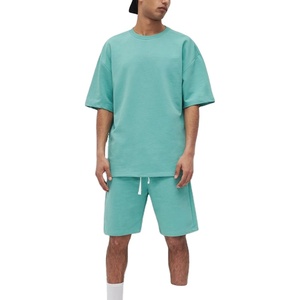 Ensembles de t-shirts courts en éponge française 100% coton pour hommes, décontractés et respirants, ensemble t-shirt et short à manches courtes, vente en gros - Product Image 1