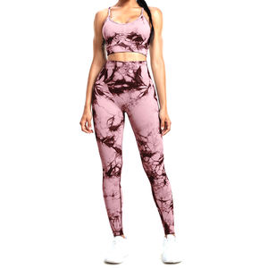 Meilleure vente Ensemble de yoga pour femmes vêtements de sport Logo personnalisé respirant motif élégant décoré grande taille vêtements d'entraînement - Product Image 1
