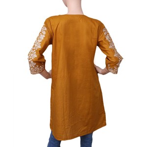 Women's Embroidered Cotton <b>Kurti</b> - Mustard - Product Image 2