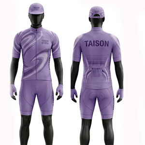 ชุดปั่นจักรยานผู้ชาย ผ้าโพลีเอสเตอร์พรีเมียม 220 GSM ระบายอากาศ แห้งเร็ว ดีไซน์แผงสีม่วง ชุดเสริมแผ่นรอง  รับสกรีนโลโก้แบบ Sublimation - Product Image 1