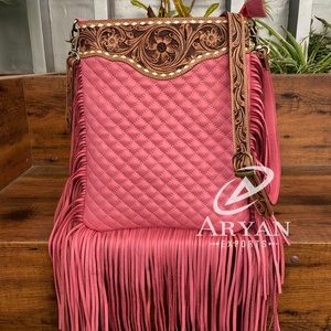 Fashion Designer Hot Selling Hand Tooled Quilted Leather Fringe Crossbody Bag Wholesale Price Diamond Lattice Shoulder Handbags - Product Image 1