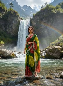 Sari en Georgette pur avec imprimé Bandhani Jodhpur, magnifique travail de Pita dans la séquence C~Pallu, travail de Butti sur la bordure du sari - Product Image 2