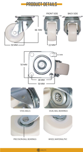 Roulettes blanches de 2 pouces - Product Image 6