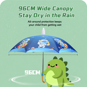 Kids <b>Umbrella</b> Cover <b>Windproof</b> Durable 96cm Diameter Reflective Strip Safe Rain Alloy Handle Easy Carry Cute Dinosaur Pattern - Product Image 3
