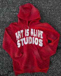 Logo de broderie personnalisé 100% coton hiver surdimensionné Vintage lavé soleil fané en détresse appliques strass hommes sweat à capuche zippé - Product Image 2