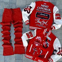 Set Jaket Varsity Merah BEST ROCK untuk Pria, Pakaian Jalanan, Mantel Baseball, Celana Jogging, Setelan Olahraga Musim Dingin, Ramah Lingkungan, Bernapas