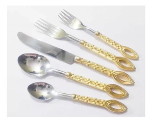 Juego de cubiertos de acero inoxidable chapado en oro de lujo Última cuchara y tenedor de metal para bodas con cubiertos de cuatro piezas - Product Image 5