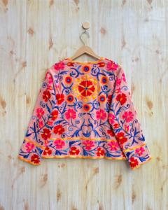 Coton rose indien Suzani brodé à la main veste écologique manteau femmes respirant décontracté vêtements d'extérieur d'hiver ouvert bouton avant - Product Image 5