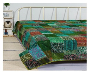 Indian Handmade Patchwork Silk Patola Kantha Quilts King Size Blanket Gudari Reversible Cotton <b>Quilted</b> Old Vintage Kantha Quilt - Product Image 6