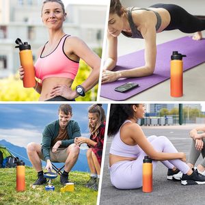 Bouteilles d'eau en acier inoxydable avec bouche large Bouteille d'eau de sport sous vide à double paroi Garder froid et chaud Jaune et orange - Product Image 5