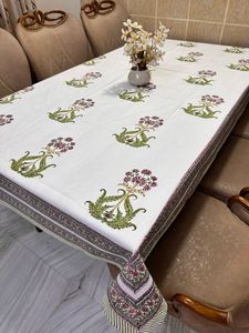 Conception florale Personnalisable Main Bloc Imprimé Écologique 100% Coton Nappe Fabriqué À La Main Artisan Conception Lavable Couverture - Product Image 2