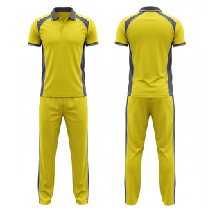 Meilleures ventes d'uniformes de cricket professionnels pour hommes |   Maillot et pantalon jaunes à séchage rapide sublimés avec un design de panneau latéral gris - Product Image 3