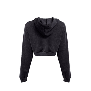 Women's Coral Cropped Hooded Sweatshirt Asymmetric Lace-Up Design Full Sleeve Knitted Solid Color Autumn Wear - Product Image 6