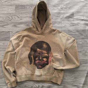 Custom Rhinestones Streetwear Pullover <b>Hoodie</b> 100% Cotton Breathable Oversized Heavyweight High Quality <b>Hoodie</b> With DTG Printing - Product Image 2