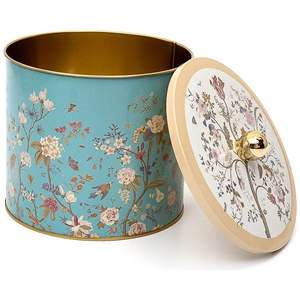 Design Floral Bleu Pastel 3.5L Rangement de Cuisine Poignée de Boîte Ronde en Métal Ø 175x155mm - Product Image 1