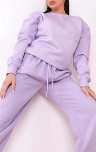 Conjunto de chándal y sudadera con cuello redondo para mujer de 2 piezas lila de alta calidad, conjunto de chándal transpirable con capucha y pantalones de chándal para mujer - Product Image 2