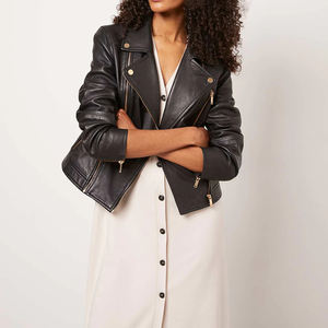 Chaqueta de cuero con cremallera de Color negro de alta calidad con doble cremallera 2023 para mujer, chaqueta de cuero con llamadas y soporte al por mayor para mujer - Product Image 2