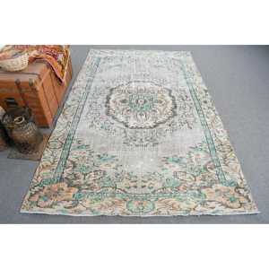 Alfombra Turca Vintage de 5.1x8 pies, Alfombra Grande, Alfombra de Lana Marroquí Azul Grisácea - Product Image 1