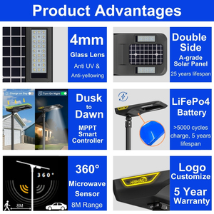Hishine 150W <span class=keywords><strong>Solar</strong></span> <span class=keywords><strong>LED</strong></span> Street Light Ultra-Lumens 165lm/W Paneles solares dobles Cobra Head para uso en carretera en campo al aire libre - Product Image 3