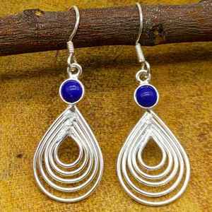 Natural Lapis Sterling <b>Silver</b> <b>Drop</b> <b>Earrings</b> Party Wear Jewelry for Weddings Gift - Product Image 1