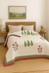 Edredón de algodón hipoalergénico 300TC con estampado de pigmento Reversible minimalista verde ciprés Rosa diseño Floral ecológico - Product Image 5