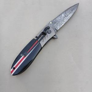 มีดพับพกพาดามัสกัสมีด USA devin Thomas Basketweave รูปแบบมือแกะสลักลายดอกไม้ถือเขากวาง - Product Image 2