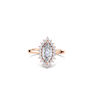 IGI Certified Marquise Cut Lab Grown Diamond Floral Halo Engagement & Wedding Ring in 14K Yellow / White & Rose Gold - Product Image 1
