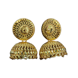 Boucles d'oreilles haut de gamme serties de boucles d'oreilles de style Jhumka plaquées or 22CT de conception traditionnelle bijoux pour femmes - Product Image 1