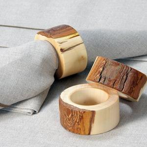 Porte-serviettes rond en bois naturel, nouveau design, pour la décoration de table d'hôtel ou de restaurant, anneaux de serviette dorés pour mariage ou fête - Product Image 4