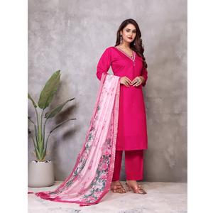 Ensemble Kurti Pant et Dupatta en soie romaine de qualité supérieure avec travail manuel Vêtement décontracté Kurta Pant à prix abordable - Product Image 1