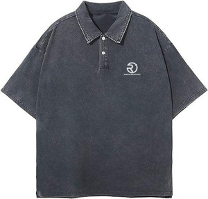 Lavado ácido de alta calidad Logotipo de impresión personalizado hombres pulóver Polo Material personalizado Flexible hombres lavado ácido Polo camisa - Product Image 4