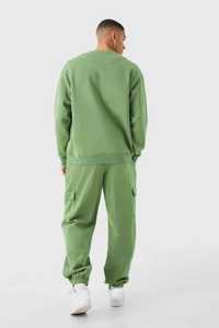 Ensemble jogging cargo en molleton vert pour homme, col en V respirant, col rond d'hiver, logo personnalisé, deux pièces, streetwear, détails de poche - Product Image 3