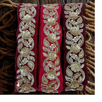 Bordures en dentelle brodées de paillettes sur base de velours écologique, sur mesure, de qualité supérieure, motif floral, style vintage pour mariage