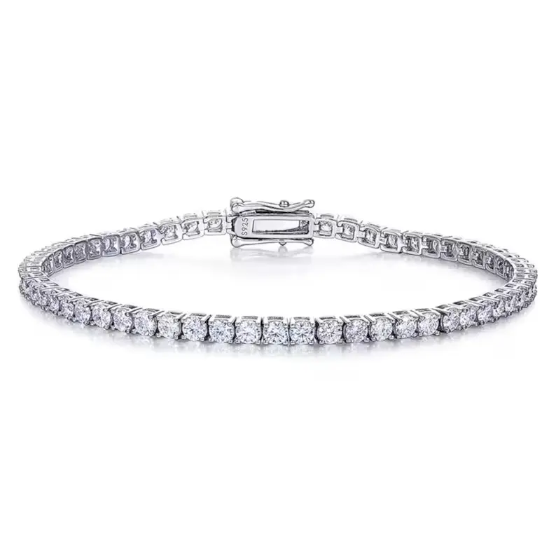 2mm 2.5mm 3mm 4mm 5mm Round Cut silver Plated Passes Tester Moissanite Tennis Bracelet Valentine's Day Gift Womes's