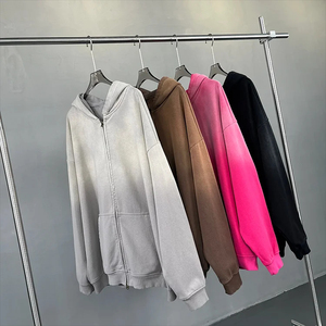 Fabrication en gros, conception personnalisée, sweat-shirts à capuche pour hommes de haute qualité, à épaules tombantes, 100% coton, poids lourd, délavé à l'acide, effet délavé au soleil, avec fermeture éclair - Product Image 5