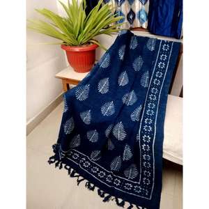 Decoración del hogar de algodón 100% de lujo indio con estampado de bloque de mano con borla Premium y esquema de color índigo suave - Product Image 3